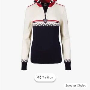 Dale of Norway Women's Navy, Cream & Red Half-Zip Turtleneck Sweater